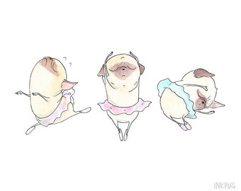 Pugs en tutu - Pug Art Print, Pugs in tutus, Prima Ballerina Ballet Art for Children, Dancing Pugs Art for Dancer, Cute Pug Art by Inkpug