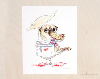 Sal the Pizza Pug art print - funny pug art, pug kitchen print, pizza pug print, pugs and pizza art by Inkpug