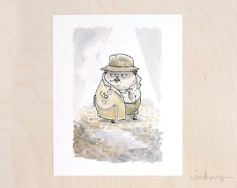 Fetch Ketchum: the Genuine Article - noir pug art print, pug private eye, pug comic, pug illustration, pug art by Inkpug