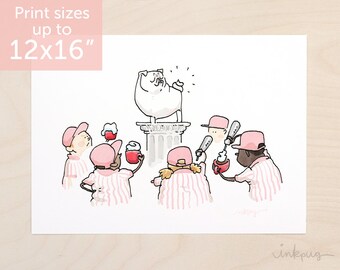 The Muse - Pug tail whipped cream school - curly tail pug art, pug print, whip cream pug statue watercolor, pug painting by Inkpug