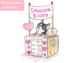 Smoochin Booth French Bulldog Art Print - Cute Frenchie Art, French Bulldog Decor or Valentines Day Decor by Inkpug