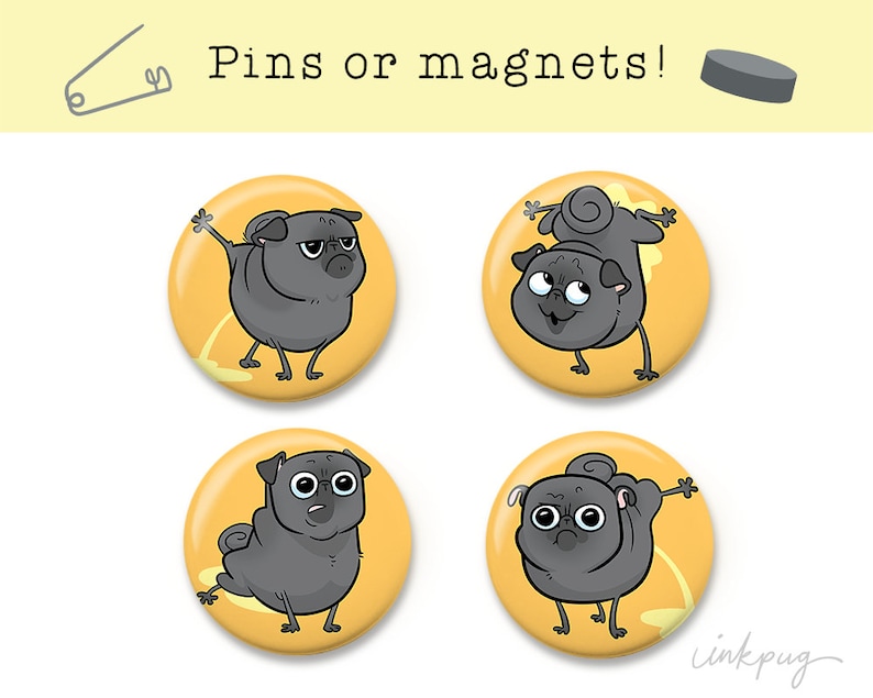 Peeing Black Pugs black pug magnets or funny pug pins, peeing pug fridge magnets, pug accessories, funny black pug lover gift by Inkpug image 9