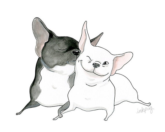 Frenchie Kiss French Bulldog Art Print Black and White Frenchie