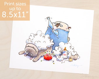 Dr. Stuffy MD - funny pug art, stuffie repair pug, veterinarian or vet tech gift, doctor or vet office decor by Inkpug