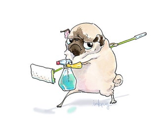 Deep Clean Pug Art Print - Funny Home Decor for Cleaning Day, Pug Art for Chore Chart by Inkpug