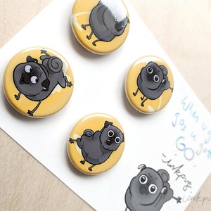 Peeing Black Pugs black pug magnets or funny pug pins, peeing pug fridge magnets, pug accessories, funny black pug lover gift by Inkpug image 3