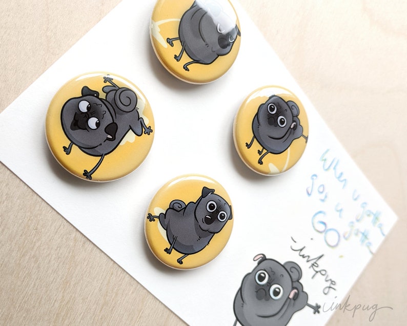 Peeing Black Pugs black pug magnets or funny pug pins, peeing pug fridge magnets, pug accessories, funny black pug lover gift by Inkpug image 3