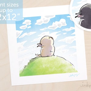 Windy Day - fawn or black pug art print, sunny day pug on a hill, spring breeze pug print, pug in the sun by Inkpug