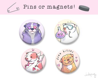 Valentine Pit bull love pins or magnets - Pitbull gift for Valentine's Day gift, cute dog Valentine gift, cute pins, pitbull art by Inkpug