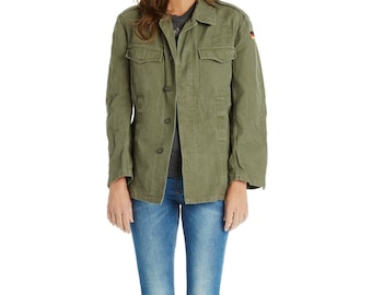 vintage womens German army field moleskin shirt jacket coat fieldshirt olive khaki military oversized, old type 1968-1985