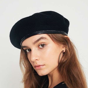 Boné militar vintage italiano, boina preta, chapéu de lã, exército