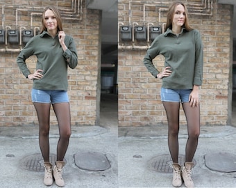 vintage French army norgie top base layer under shirt olive undershirt olive underwear w