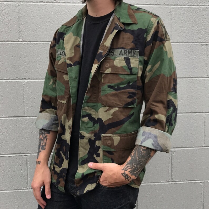 Vintage 1990s US army woodland BDU camouflage jacket coat Etsy