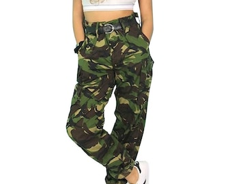 New Vintage Women's Dutch army camo trousers pants military camouflage cargo combat woodland DPM high waisted unissued