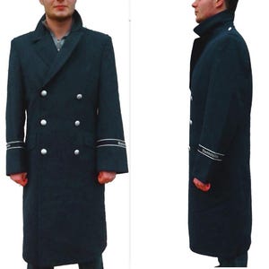 Vintage 1990s Double breasted German Luftwaffe Air Force Gaberdine Trenchcoat Greatcoat trench military overcoat coat with insignia