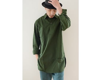 Nueva camisa larga con cuello estilo militar sueco vintage de los años 70, estilo militar, estilo relajado, estilo militar, M59, con dobladillo redondo.