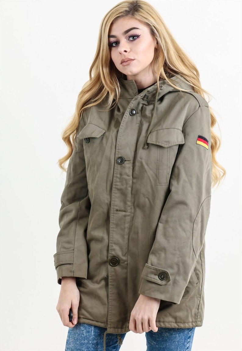 Authentic German Army olive Parka military coat jacket Bundeswehr fur lining winter flag