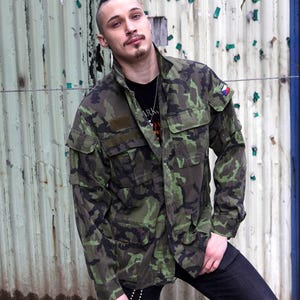 Vintage 1990s Czech Army military camo jacket coat camouflage m65 style unlined