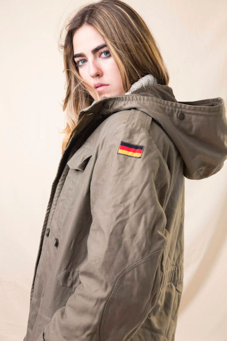 Authentic German Army olive Parka military coat jacket Bundeswehr fur lining winter flag
