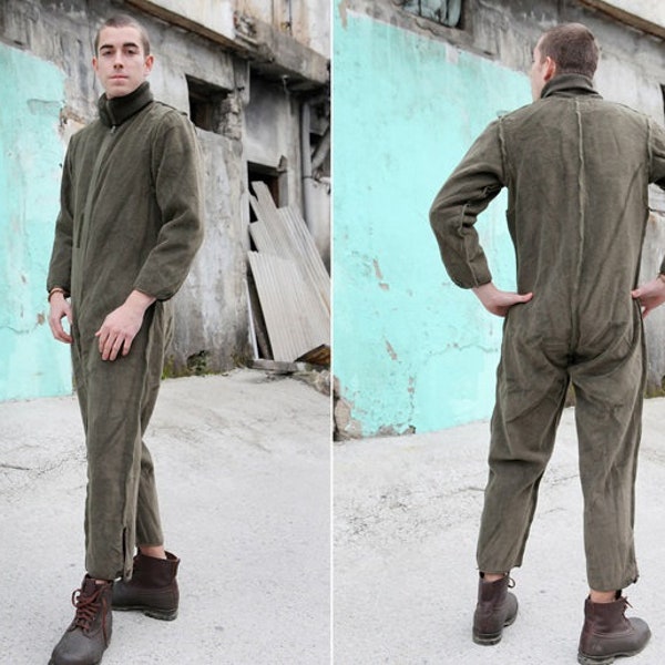 Vintage German army tanker fleece liner jump suit coverall combi overall military Bundeswehr boiler overall