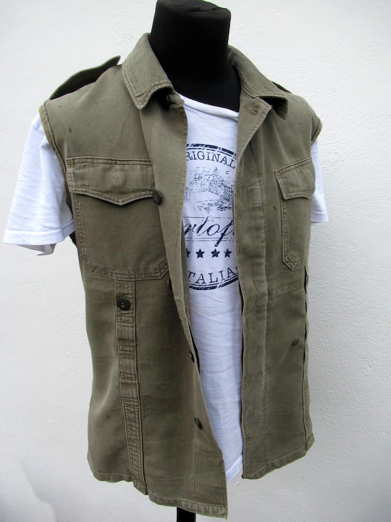Vintage German Army Moleskin Vest Gilet Sleeveless Shirt 