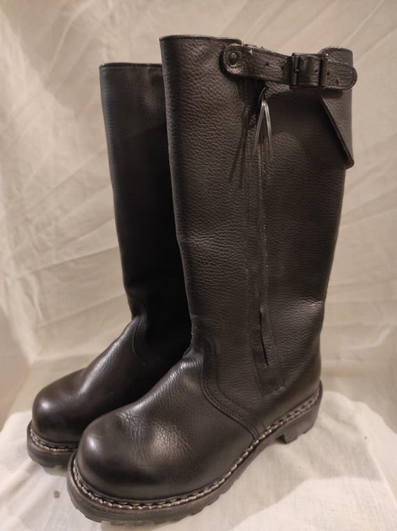 Authentic 1987 German firefighter black leather faux fur lined boots jackboots size 255