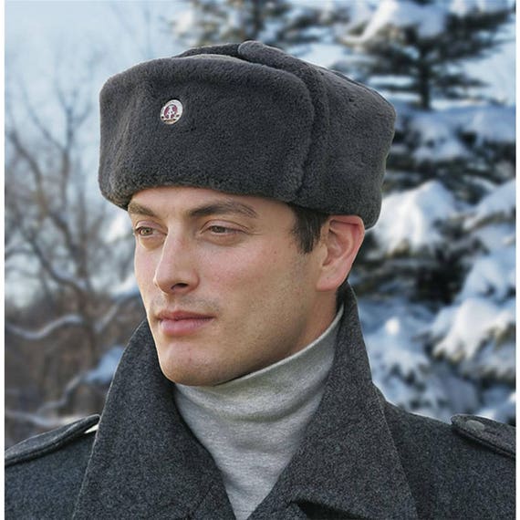 Vintage East German army grey fur lined winter hat cap Etsy