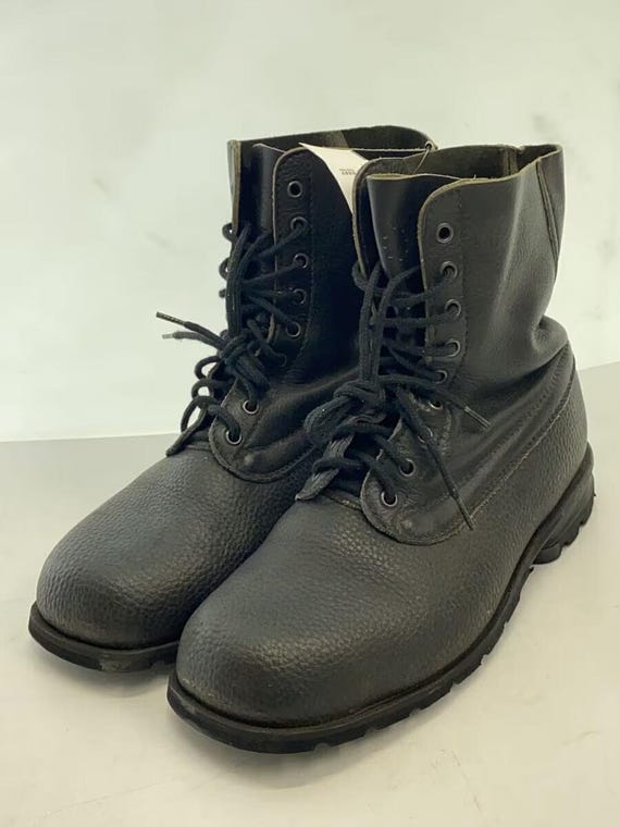 Vintage 1960s-1980s Swedish army work boots Black leather shoes military rubber Very Good