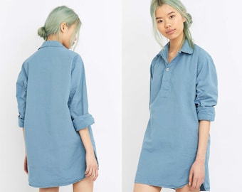 Camisa estilo blusa azul sueca vintage para mujer, estilo militar, estilo informal, de los años 70.