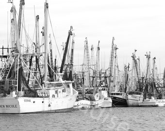 DIGITAL Black and White Fishing Boats // Black and White Nautical Photograph // Nautical Photography // Ft Myers Beach Photography