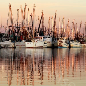 DIGITAL Fishing Boats at Sunset // Ft Myers Beach Photograph // Nautical Photography // Sunset Photograph