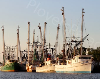 DIGITAL Fishing Boats at Sunset Photograph // Nautical Photography // Ft Myers Beach Photography