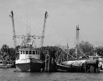 DIGITAL Black and White Nautical Photograph // Fishing Boat Photography // Nautical Photography // Marina Photograph