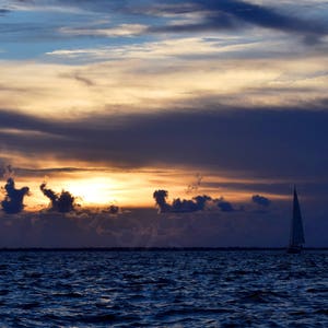 DIGITAL Nautical Photography // Sailboat at Sunset Photograph // Cloudy Sunset Photo // Sailboat Picture