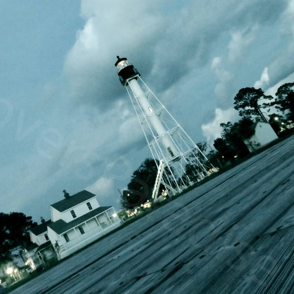 DIGITAL Lighthouse on a Cloudy Night Photography // Lighthouse Photograph // Port St. Joe Lighthouse Photograph