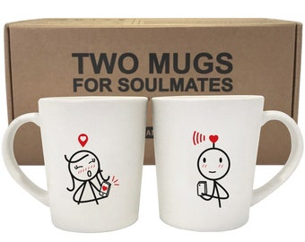 Cadeau interurbain pour petit ami petite amie Cadeau Tu me manques Cadeau Une pensée pour vous Cadeau pour couple Mugs interurbains pour lui Elle Nous sommes connectés