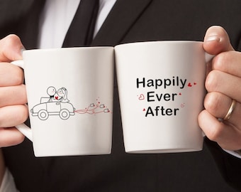 BoldLoft Happily Ever After Wedding Mug Set Bride to Be Gifts Bridal Shower Gift Newlywed Gift for Couples Just Married Gifts Wedding Gifts