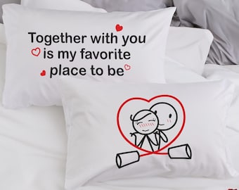 Couple Pillowcases Valentines Day Gift for Him Boyfriend Husband Couple Gift for Her Cotton Anniversary Gift BoldLoft Together with You
