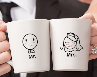 BoldLoft Mr Mrs Mug Set Mr Mrs Gift Bride & Groom Mugs Wedding Gifts for Couples Newlywed Gift Husband Wife Mugs Engagement Gifts Bride Gift