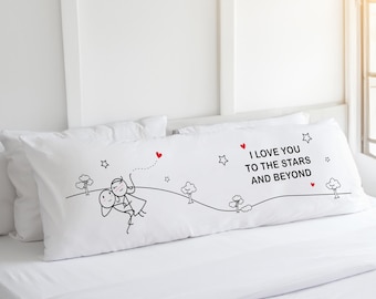 Love You to the Stars and Beyond Body Pillow Cover, Long Dakimakura Pillowcase, Couples Christmas Gift Anniversary Valentine, BoldLoft