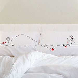 Long Distance Boyfriend Gift Husband Gift Long Distance Couples Gift Fishing Gifts for Men His and Hers Pillowcases BoldLoft Catch My Heart