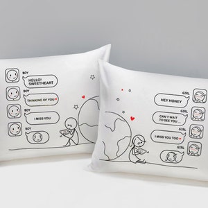 Long Distance Boyfriend Gift, Long Distance Relationship Pillow Covers, Long Distance Couples Gift,Wish You Were Here His & Hers Pillowcases image 2