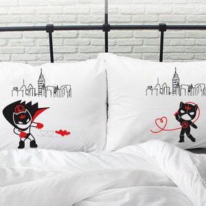Couple Gift Batman Catwoman Couples Pillowcase His & Hers Couple by BOLDLOFT
