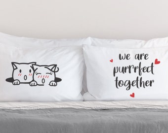 Cat Gifts for Cat Lovers Cat Pillow Cases for Couples Cat Lover Gifts for Him and Her Cat Themed Wedding Gifts BoldLoft Purrfect Together