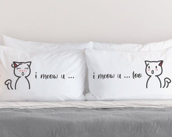 Cat Pillow Cases for Couples Cat Gifts for Cat Lovers Cat Themed Wedding Gifts Cat Gifts for Her Valentines Day Gifts BoldLoft I Meow You