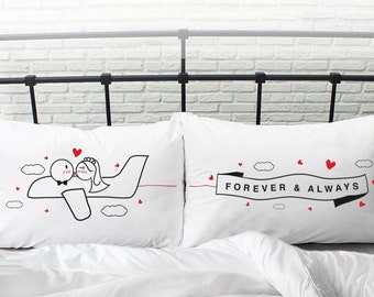 Forever & Always Gift Bride and Groom Pillowcases Mr Mrs Newlywed Gifts Honeymoon Gifts Wedding Gifts Married Couple Gifts BoldLoft