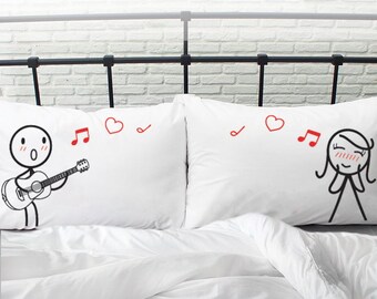 BoldLoft Love Me Tender Couple Pillowcases-Love Pillowcases Couple Gifts for Her Cotton Anniversary Gifts for Couples Guitar Lover Gift