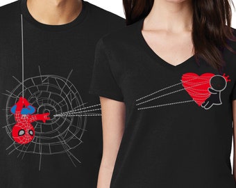 His and Hers Shirts Matching Couple Shirts Superhero Shirt Set Valentines Shirts for Boyfriend Girlfriend Couples Spider Web Shirt BoldLoft