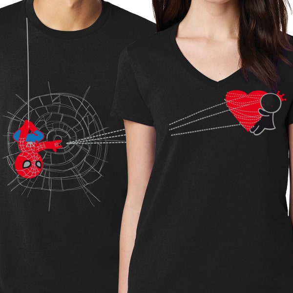 His and Hers Shirts Matching Couple Shirts Superhero Shirt Set Valentines Shirts for Boyfriend Girlfriend Couples Spider Web Shirt BoldLoft