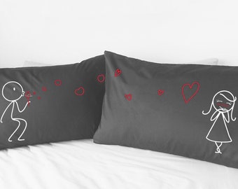 BoldLoft Couple Pillowcases Cute Gifts for Girlfriend Wife Valentines Day Gift for Her From My Heart to Yours His Hers Pillowcases Gray